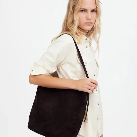 Madewell Dark Brown Suede Essential Bucket Tote - Picture 3 of 6